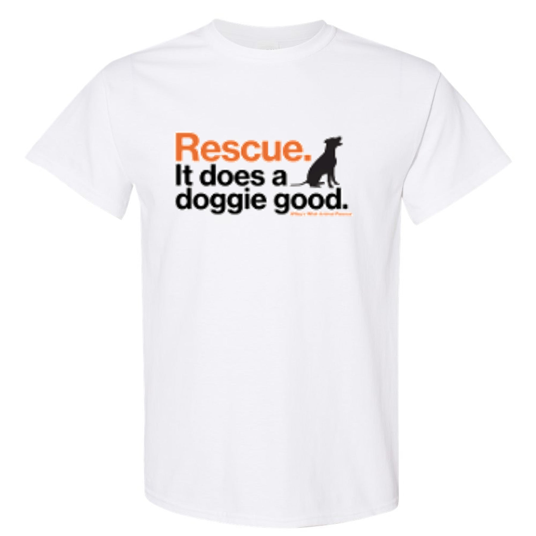 Rescue. It Does a Doggy Good Short Sleeve T-Shirt | White & Orange